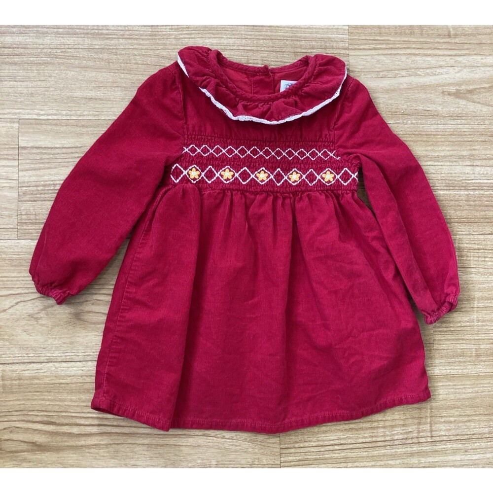 Kaisely Toddler Girls 3T Red Long Sleeve Cotton Corduroy Smocked Dress Winter